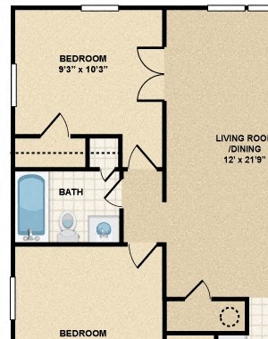 2 Bedroom - 1 Bath (744 sq/ft) 2 Bedroom/1 Bathroom
