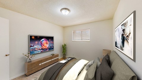 our apartments offer a bedroom with a bed and a tv
