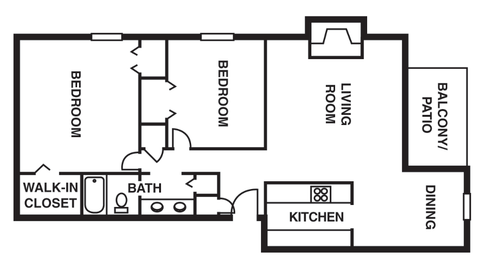 2 Bedroom/1 Bathroom with Fireplace