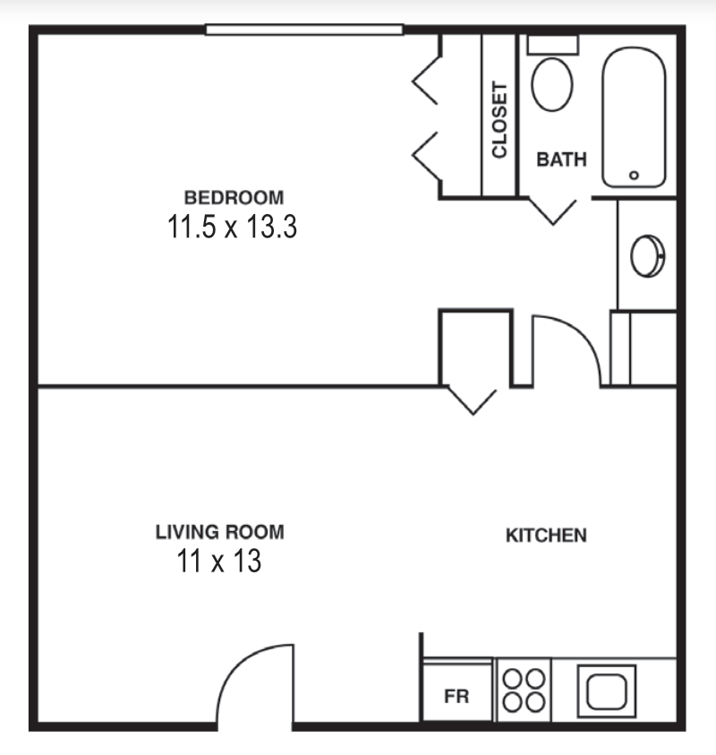 1 Bedroom/1 Bathroom A