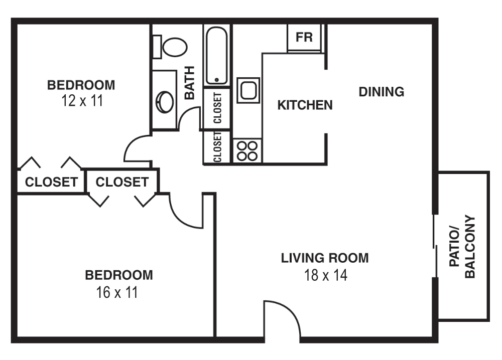 2 Bedroom/1 Bathroom A