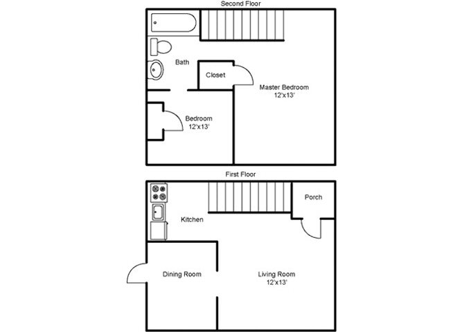 Two Bedroom Townhouse Floor Plan 5