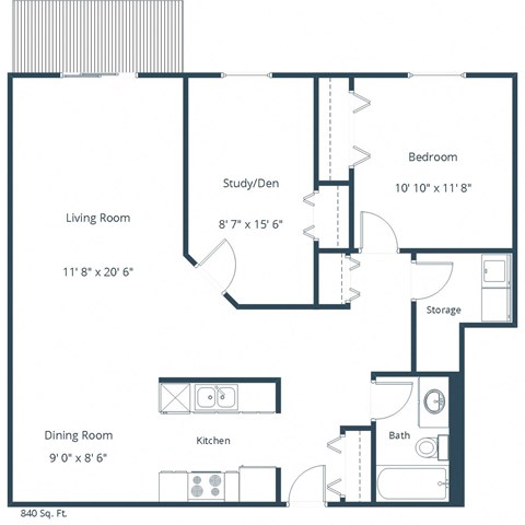 Columbia West Apartments | One Bedroom Plan B (with Den)