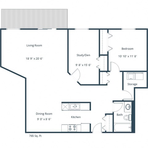 Columbia West Apartments | One Bedroom Plan C (with Den)