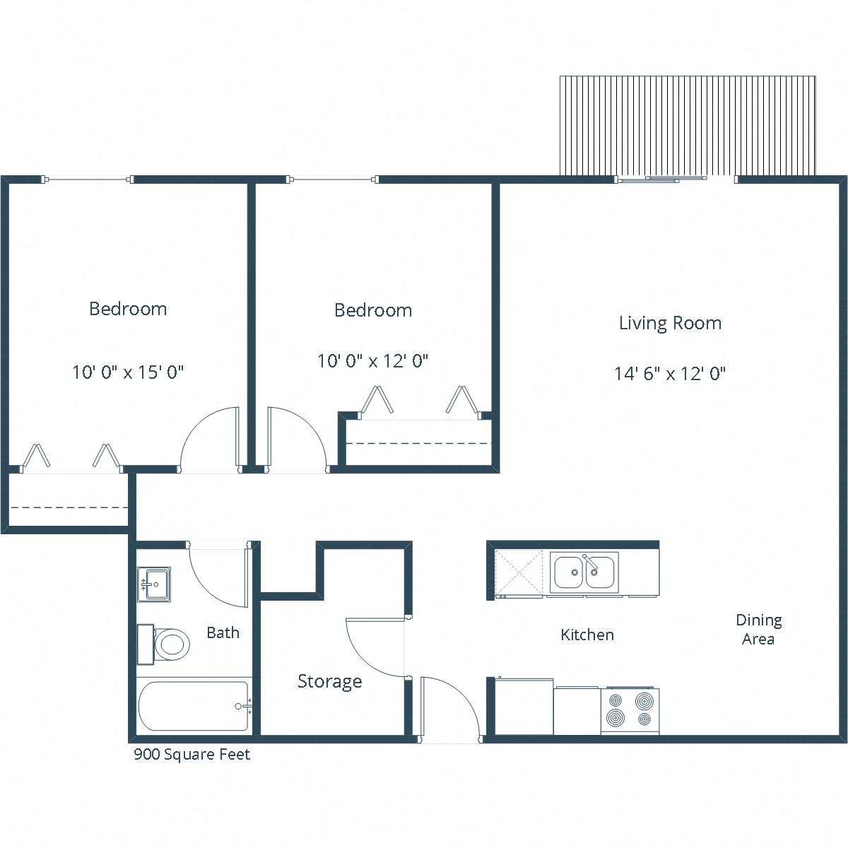 Barrette Arms Apartments | Two Bedroom Floor Plan