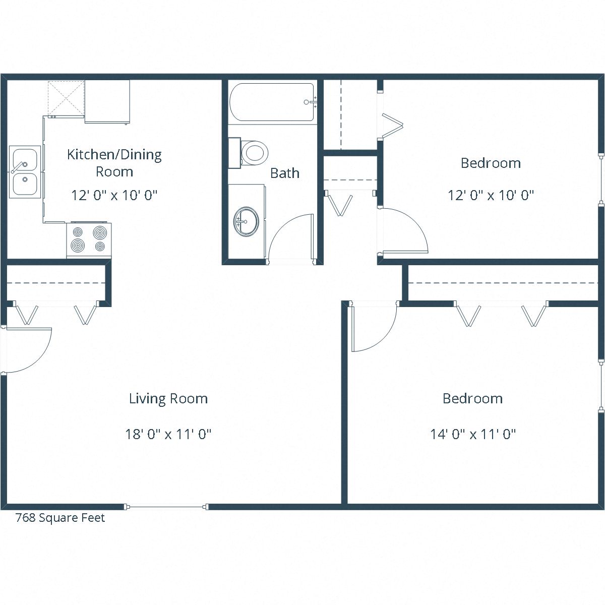 Brentwood Apartments | One Bedroom Floor Plan