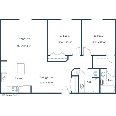 Sierra Ridge Apartments | Two Bedroom Two Bath Floor Plan