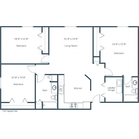Sierra Ridge Apartments | Three Bedroom Floor Plan A