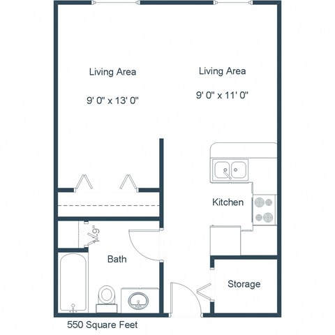 Danbury Apartments | Efficiency Floor Plan
