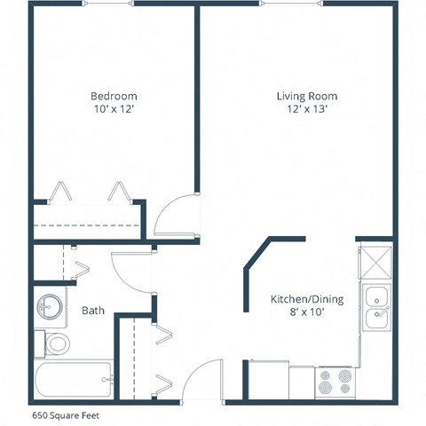 Danbury Apartments | One Bedroom Floor Plan