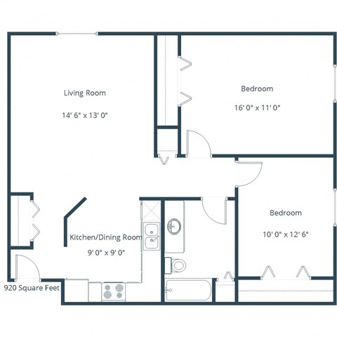 Danbury Apartments | Two Bedroom Floor Plan