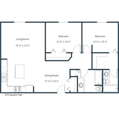 Danbury Apartments | Two Bedroom Two Bath Floor Plan