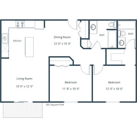 Southgate Apartments | Two Bedroom Two Bath Floor Plan A