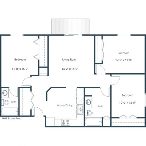 Southgate Apartments | Three Bedroom Floor Plan B