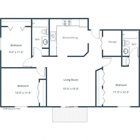 Southgate Apartments | Three Bedroom Floor Plan C