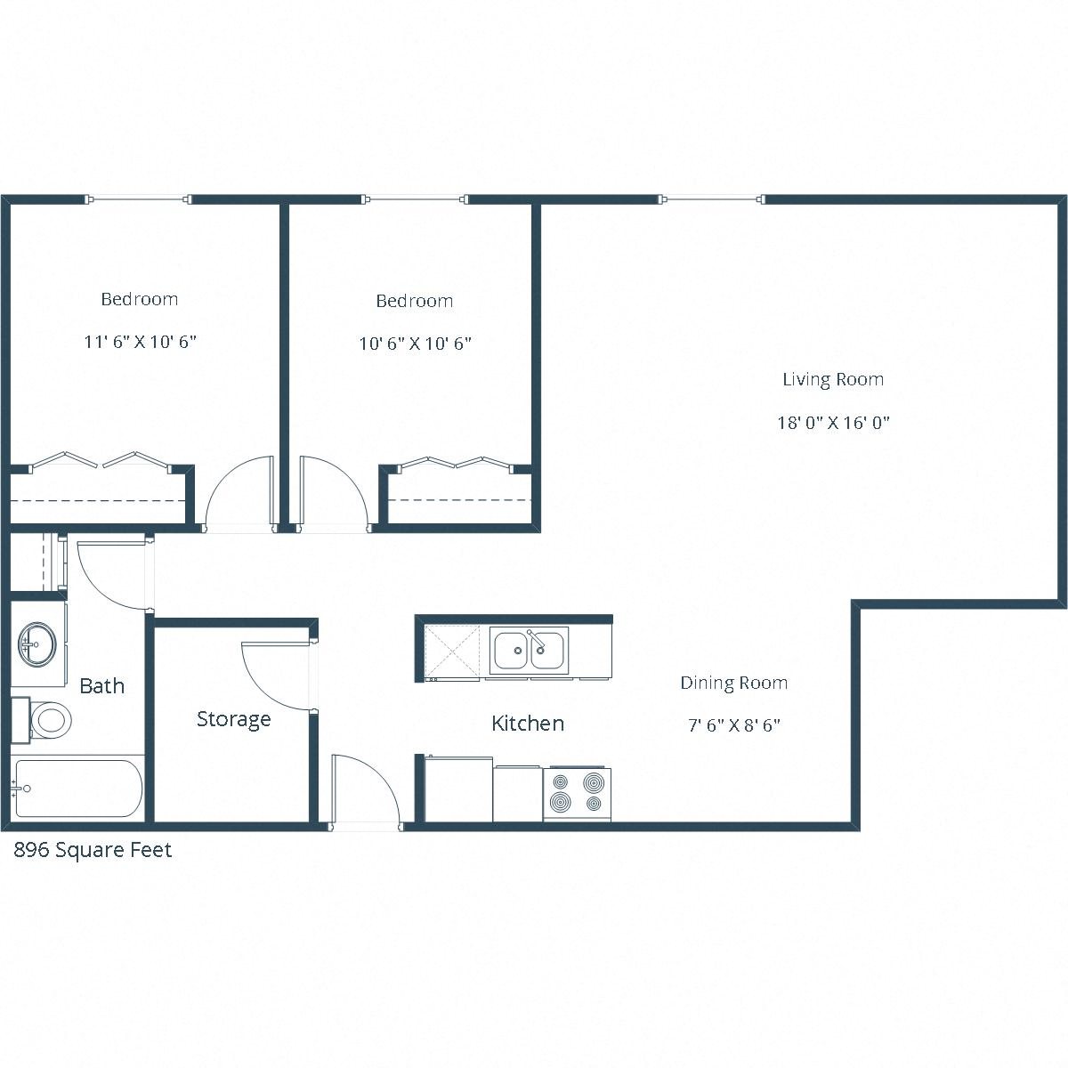 Oak Court Apartments | Two Bedroom Floor Plan B Oak Court Apartments | Two Bedroom Floor Plan B