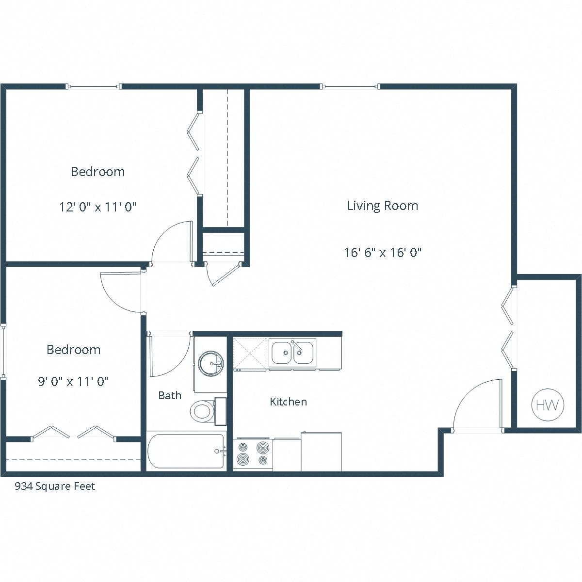 Oak Court Apartments | Two Bedroom Floor Plan C Oak Court Apartments | Two Bedroom Floor Plan C