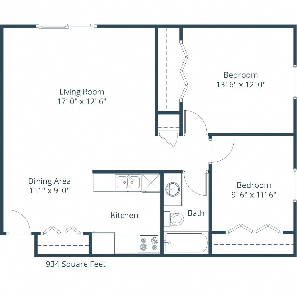 Oak Court Apartments | Two Bedroom Floor Plan D Oak Court Apartments | Two Bedroom Floor Plan D