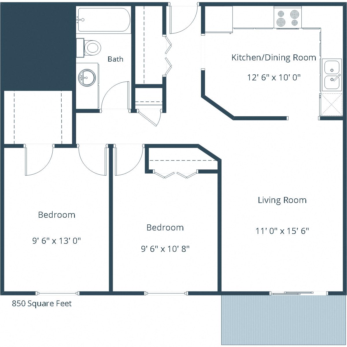 Westwood Estates Apartments | Two Bedroom Floor Plan A