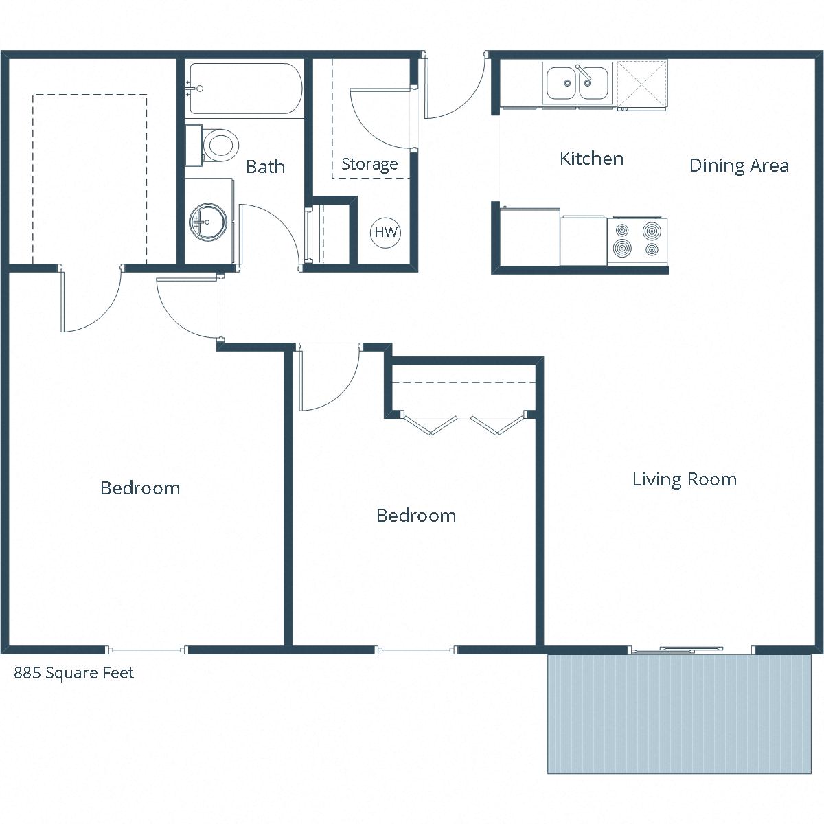 France Apartments | Two Bedroom Floor Plan