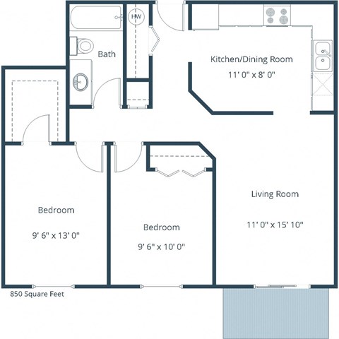 Village West Apartments | Two Bedroom Floor Plan