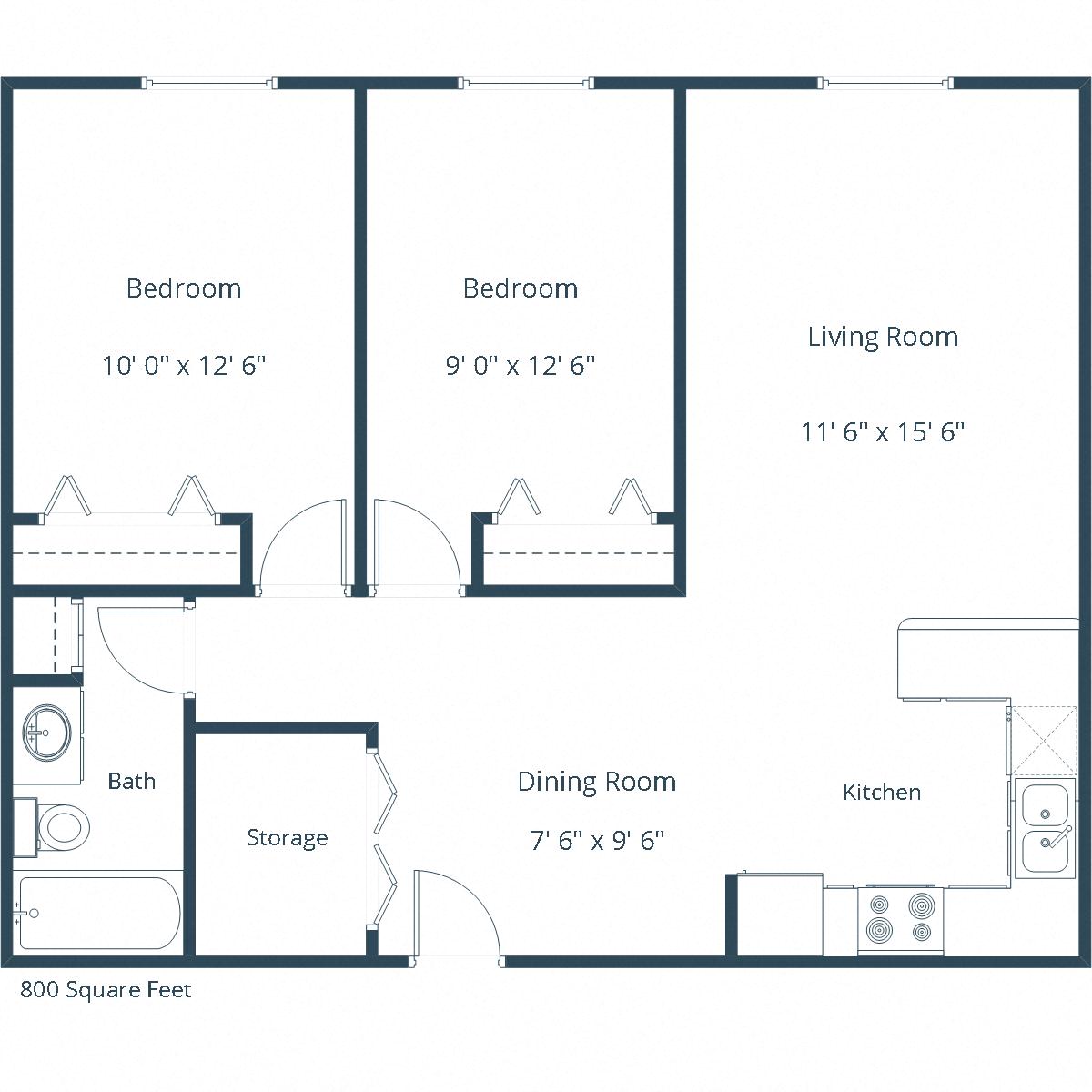 Twin Parks Apartments | Two Bedroom Floor Plan