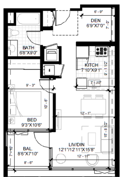 Floor Plan 1X1DEN-B Floor Plan 1X1DEN-B
