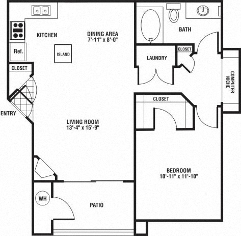 1 Bedroom 1 Bathroom Floor Plan at The Preserve at Rock Springs, Rock Springs