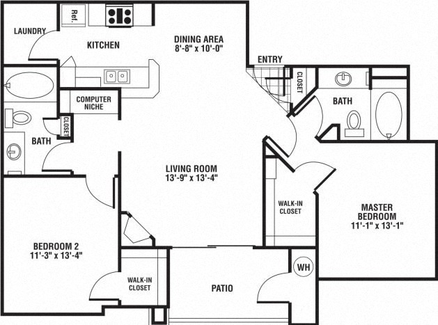 2 Bedroom 2 Bathroom Floor Plan at The Preserve at Rock Springs, Rock Springs, WY