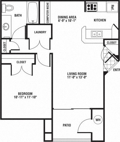 1 Bed 1 Bath Floor Plan at The Preserve at Rock Springs, Rock Springs, Wyoming