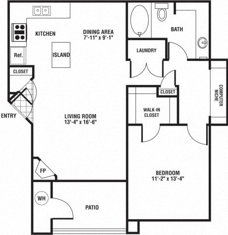 1 Bedroom 1 Bath Floor Plan at The Preserve at Rock Springs, Wyoming