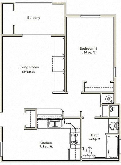 Canyon Village One Bedroom Floor Plan
