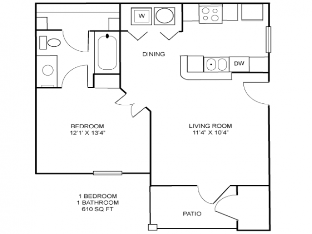 1-1 UNFURNISHED Floor Plan 1