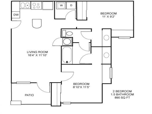 2-1.5 UNFURNISHED Floor Plan 3