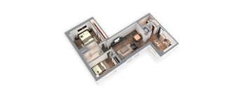 1035 SQFT 2 Bed 1.5 Bath 3D View Floor Plan at Park Heights by the Lake Apartments, Illinois, 60649