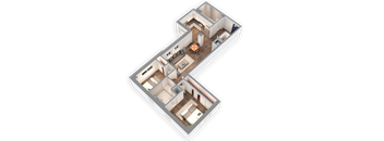 1137 SQFT 2 Bed 2 Bath 3D View at Park Heights by the Lake Apartments, Chicago, IL