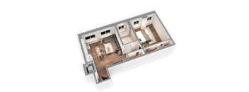 662 SQFT 1 Bed 1 Bath 3D View Floor Plan at Park Heights by the Lake Apartments, Chicago, Illinois