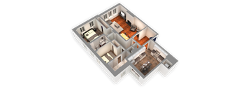 1322 SQFT 2 Bed 2 Bath 3D View at Park Heights by the Lake Apartments, Chicago, IL, 60649