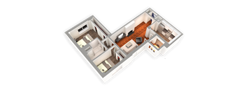 1083 SQFT 2 Bed 1 Bath 3D View at Park Heights by the Lake Apartments, Chicago, IL