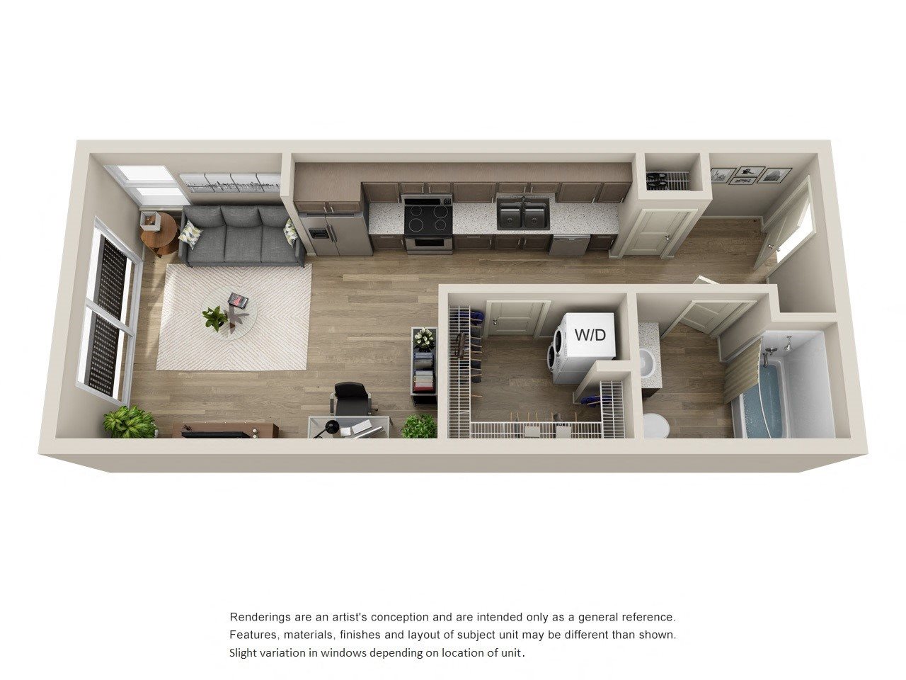 BDX at Capital Village | Studio S1 Floor Plan Studios available at BDX at Capital Village in Rancho Cordova, CA