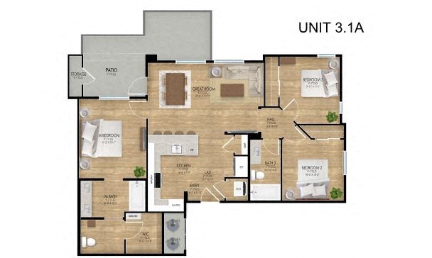 Three bedroom floor plan