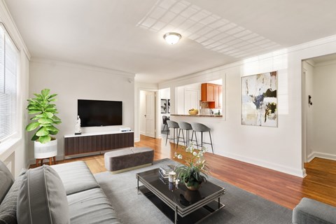 a living room with a couch and a coffee table