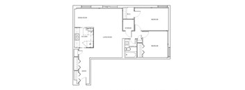 Two bedroom, one bathroom apartment layout at Millside Apartments in Milton, ON