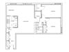 Two bedroom, one bathroom apartment layout at Millside Apartments in Milton, ON