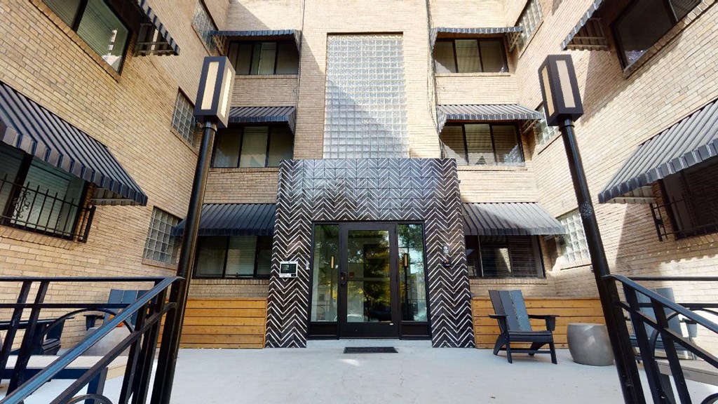 a view of the front entrance of a building