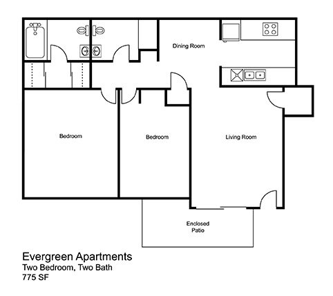 Two Bedroom Two Bath, 775-910 sq. ft.