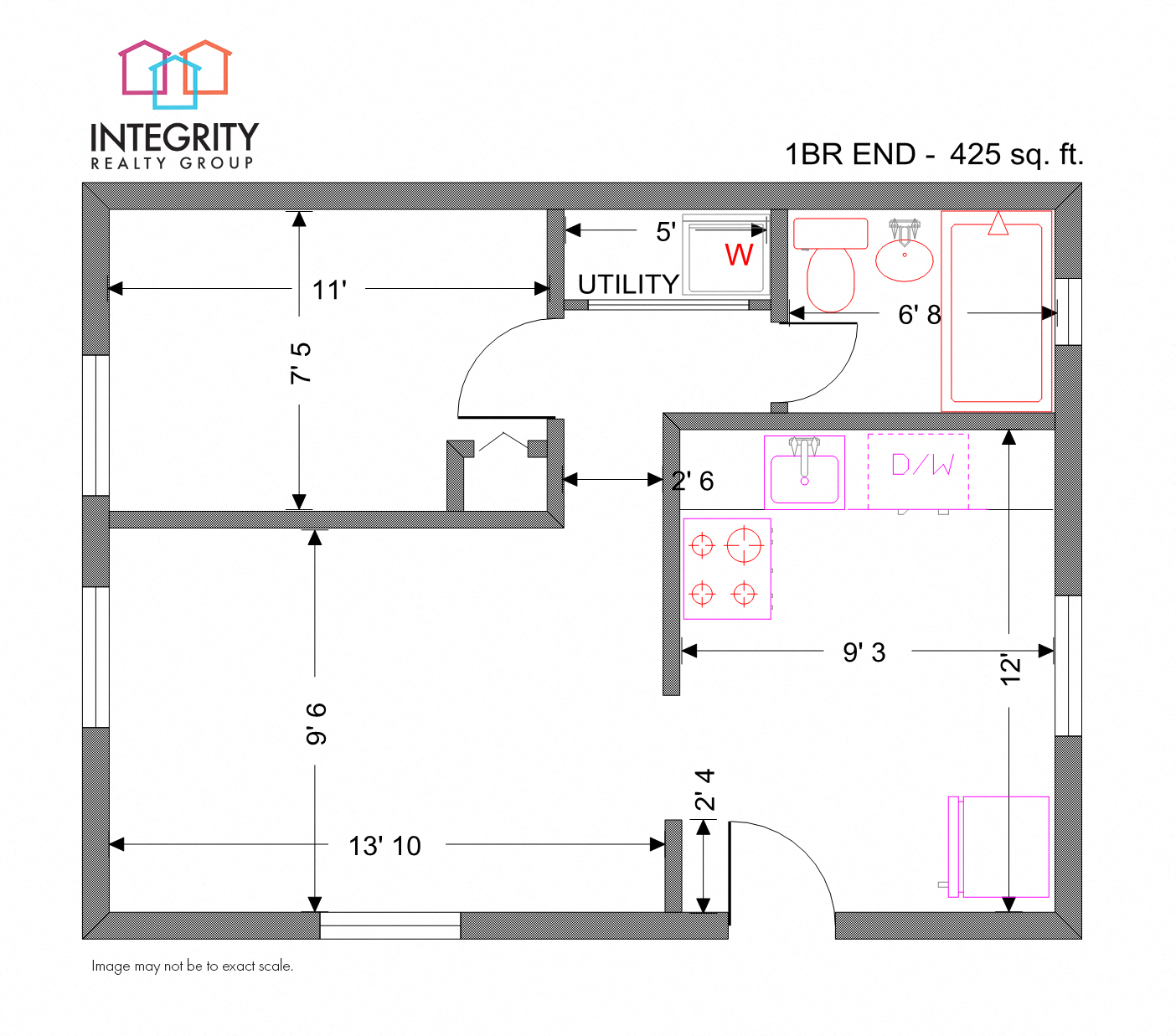 One Bedroom 1 Bath (End Apartment)