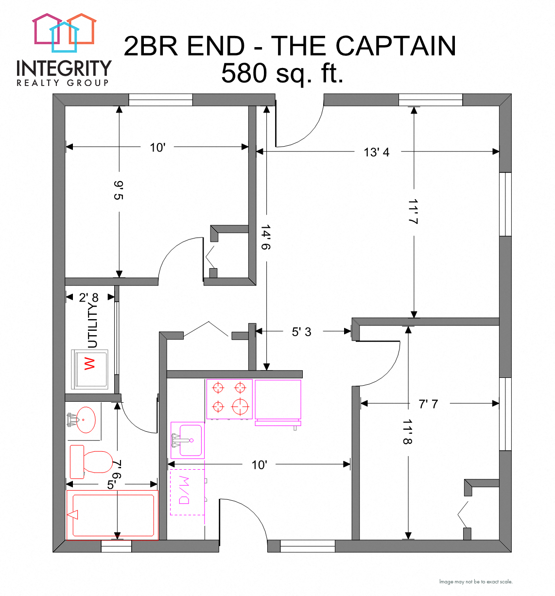 2 Bedroom 1 Bath (End Apartment)