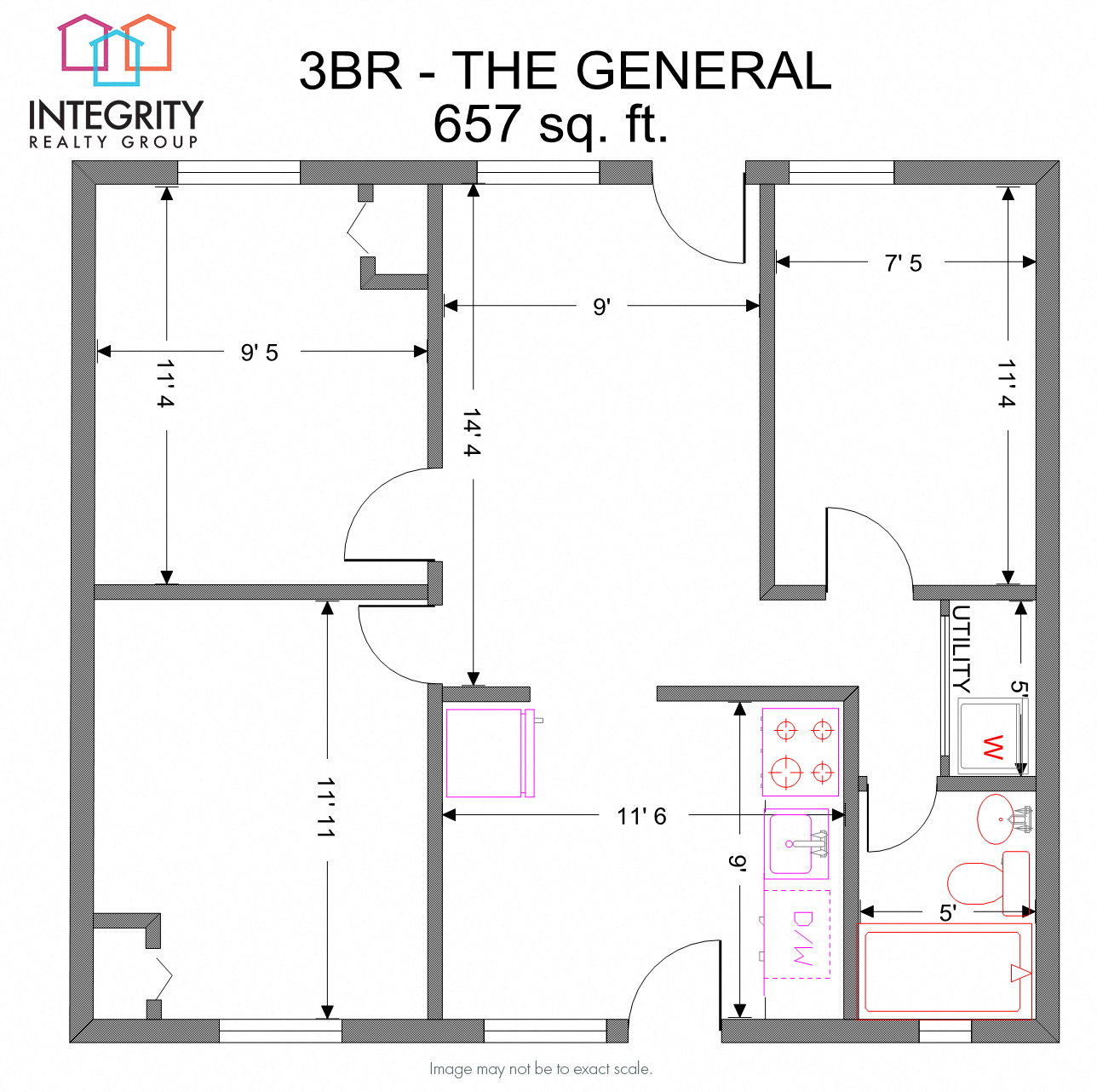 3 Bedroom 1 Bath (Middle Apartment)