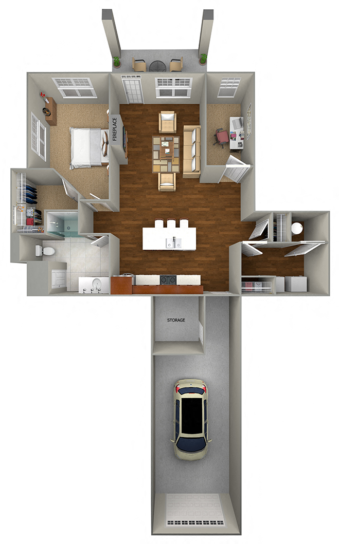 1 Bedroom + Den/1 Bath (963 sf) Floor Plan at Cedar Place Apartments, Cedarburg, WI